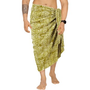 HAPPY BAY Men's Summer Long Vacation Dashiki Sarong Beachwear Holidays Wrap Lava Lava Batik Beach Cover Up Sarongs For Men One Size Leaves, Mustard - 1 of 4