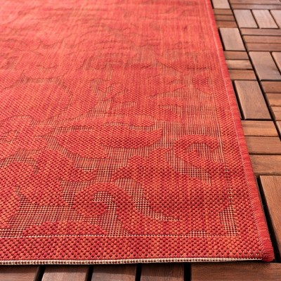 Burnt Orange Low Pile Synthetic Outdoor Runner Rug