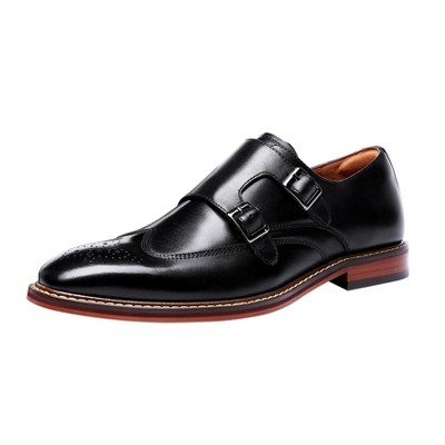Santimon Mens Loafers Silp On Formal Dress Genuine Leather Double Buckle Monk Strap Loafers Fashion Comfort Business Shoes