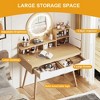 Makeup Vanity Desk with 3 Adjustable Lighted Mirror with solid wood table feet , Dressing Table Set with 4 drawers and 3 open shelves - 3 of 4