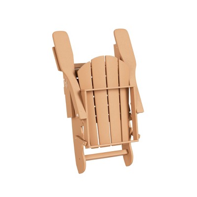 Teak HDPE Outdoor Folding Adirondack Chair with Ottoman Set