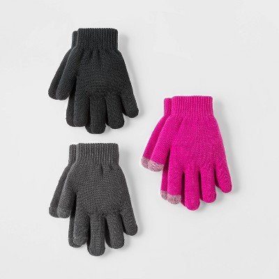 Girls' 3pk Gloves - Cat & Jack™ Black/Pink/Gray
