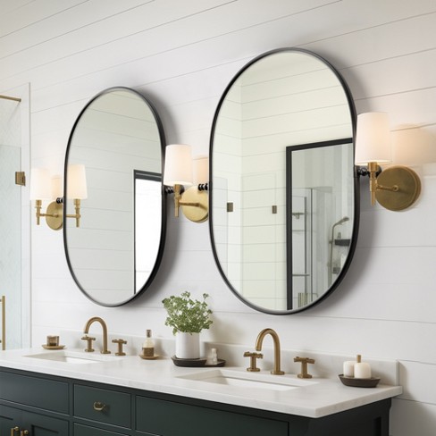 Dovelina Metal Frame Pivot Bathroom Vanity Mirror Oval Wall Mirror Set ...