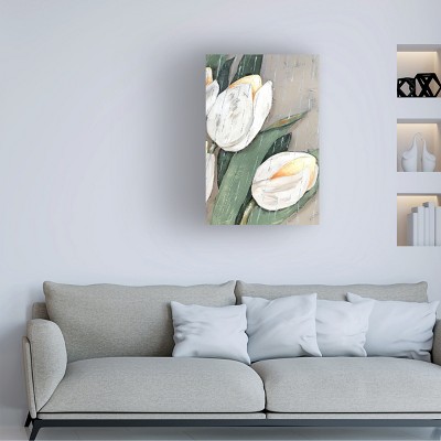 White Tulips Oil Painting on Canvas with Wood Frame