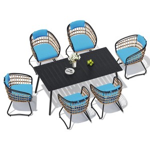 Crestlive Products Outdoor Dining Set Patio Dining Table with Rattan Dining Chairs Wooden-Like Top and Aluminum Frame Umbrella Hole - 1 of 4