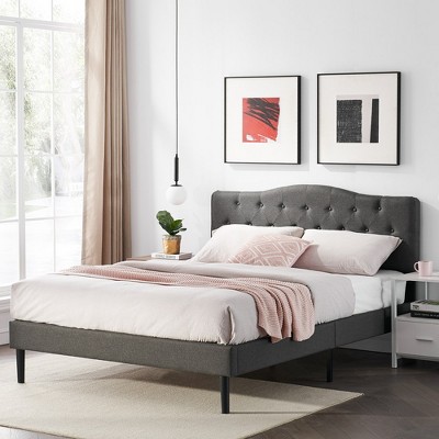 VECELO Upholstered Bed Wooden Platform Bed with Velvet Adjustable Headboard No Box Spring Neededs Frame