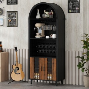 Hrinhom 71"H Display Cabinet,Arched Wine Bar Cabinet with Wine Rack and Wine Glass Holder - 1 of 4