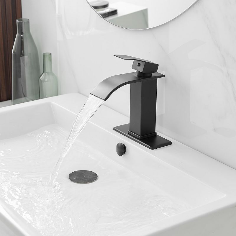 BWE Waterfall Single Handle Single Hole Bathroom Faucet Bathroom Vanity Sink Faucet in Matte Black, 2 of 8