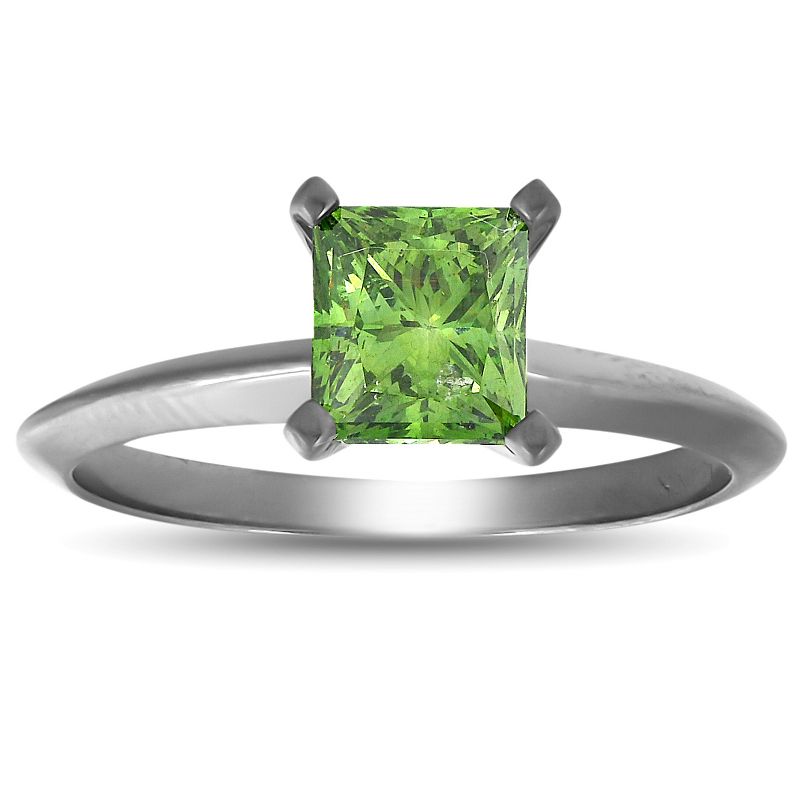 Pompeii3 1 Ct Princess Cut Green Diamond Solitaire Engagement Ring 14k Black Gold, 1 of 6