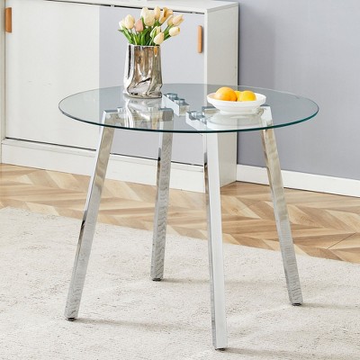 NicBex Round Dining Table Kitchen Table with Glass Top Metal Legs for Living Room, Dining Room