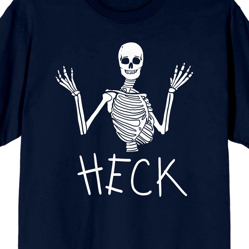 Kids Halloween Shrugging Skeleton "Heck" Youth Navy Blue Short Sleeve Crew Neck Tee, 2 of 4