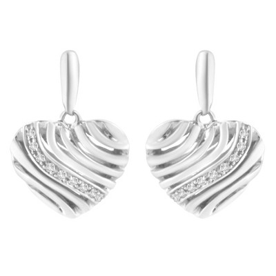 Haus of Brilliance Silver Heart Diamond Accent Puff Earrings