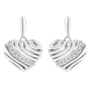 Haus of Brilliance Silver Heart Diamond Accent Puff Earrings - 1 of 4
