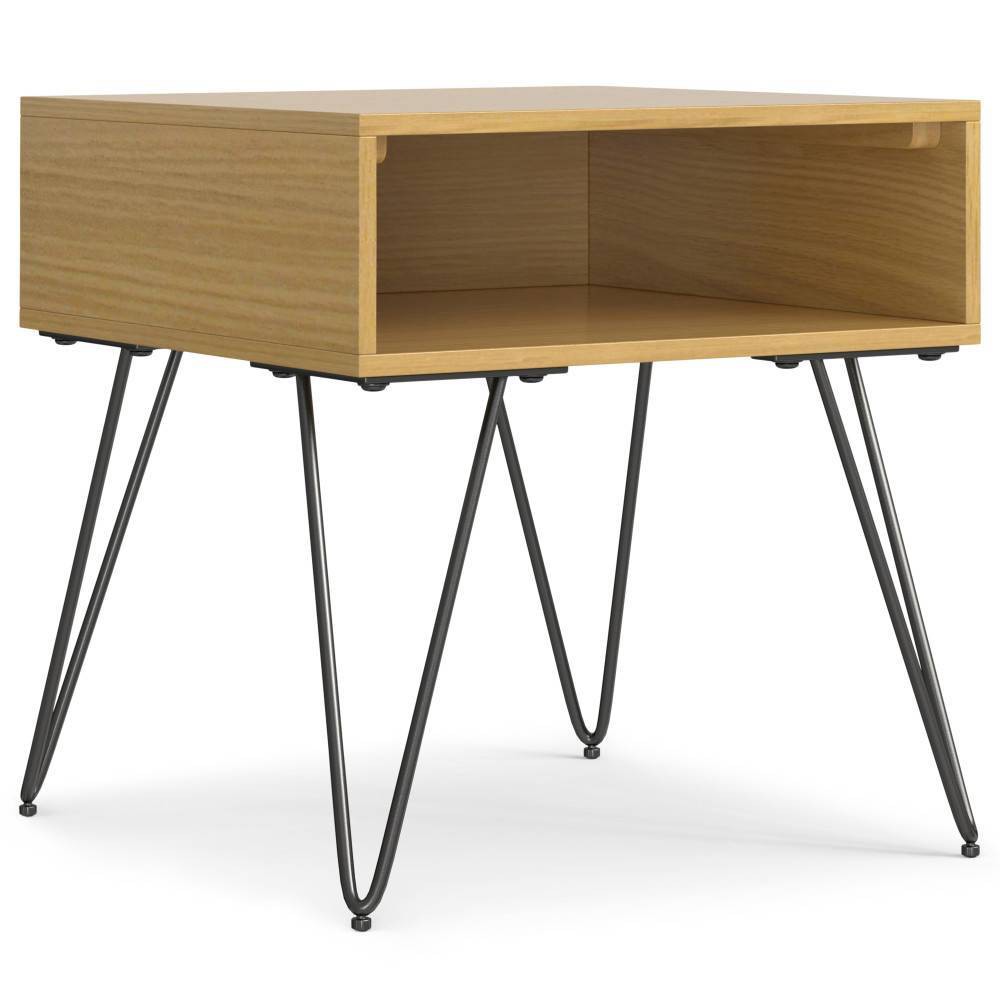 WyndenHall Moreno End Table Oak Veneer: Industrial Style, Hairpin Legs, Wood Frame, 22" Square
