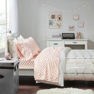 Elegant Microfiber Metallic Ikat-style Dot Print Sheet Set, All Season Bedding Set, Cozy Home Textile for Lux Bedroom Decor, Valentine's Day Gifts - 1 of 4