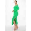Slickblue Women’s Midi Dress, Off-Shoulder Bodycon Ribbed Style, Long Sleeve with Side Slit, Fuchsia/Green, Size S-L - 3 of 4