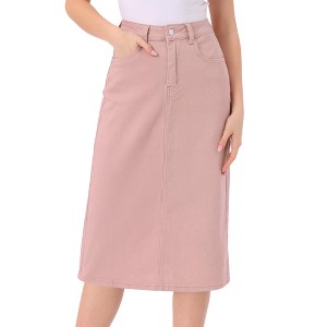 INSPIRE CHIC Women's Casual High Waist Stretchy Midi Jean Skirt - 1 of 4