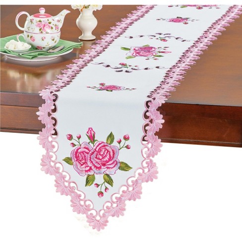 Collections Etc Embroidered Beautiful Rose Cutwork Table Linens Runner ...