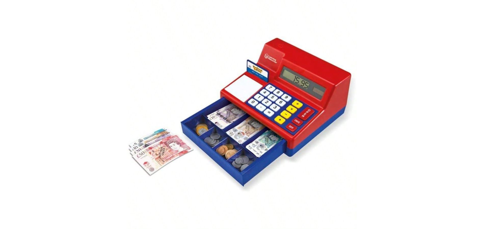 Pretend Play Calculator Cash Register with , Classic Counting Toy, Cash Register, 73 Pieces
