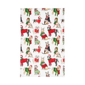 C&F Home Christmas Dogs in Sweaters & Santa Claus Hats Pattern Cotton Dishtowel - 1 of 4