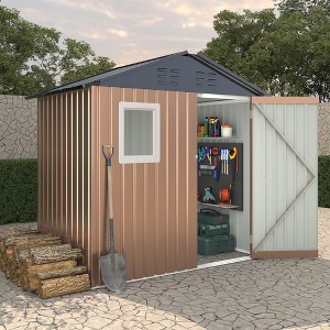 6x4FT Outdoor Metal Storage Shed w/Window & Air Vent – Lockable Galvanized Steel Garden Shed w/Sloped Roof for Backyard, Patio, Lawn Tool Storage - 1 of 4