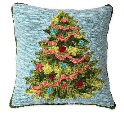 Plow & Hearth Light-Up Christmas Tree Hooked Polypropylene Throw Pillow