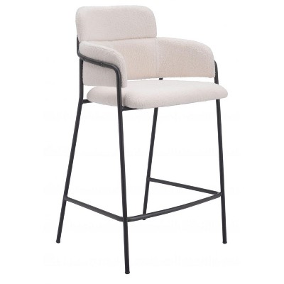 Shearling Fabric Counter Stool 37" H, Cream with Black Powder Coated Steel Frame by Zuo Modern (Set of 2)