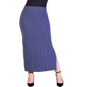 24seven Comfort Apparel Plus Size Ribbed Knit Side Slit Elastic Waist Maxi Skirt - 1 of 4