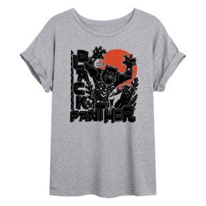 Women's - Marvel - Black Panther Linocut Style Print Oversized Graphic T-Shirt - 1 of 4