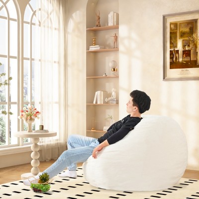SYFERLORY Giant Bean Bag Chair Bed for Adults, Convertible Beanbag Folds，White