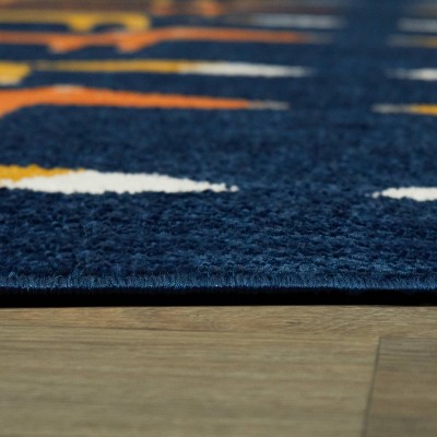 Blue 4' x 6' Synthetic Kids' Rug with Fox Print