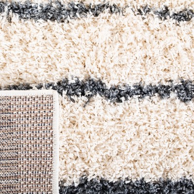Sophie Striped Shag Square Rug in Ivory and Dark Grey - 5'3"