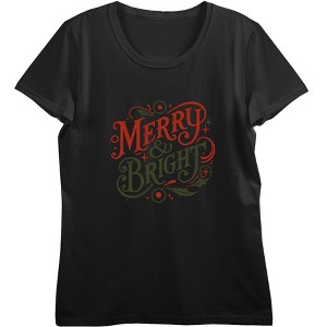 Merry & Bright Text
 Women's Crew Neck Short Sleeve Crop Tee - 1 of 3