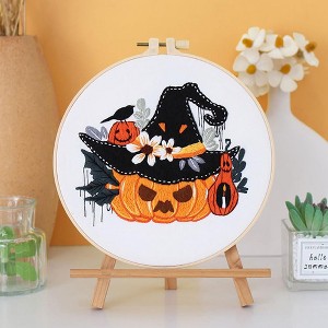 Halloween Stamped Cross Stitch Kits,Embroidery Starter Kit with Embroidery Fabric, Embroidery Hoops, Threads and Needles - 1 of 4