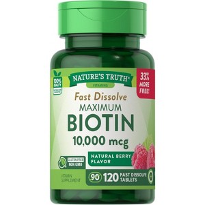 Nature's Truth Biotin 10000mcg | 120 Fast Dissolve Tablets | Natural Berry Flavor - 1 of 4