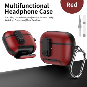 HTUTWOO for Airpods 4 Leather Case, All-Round Headphone Protective Cover, With Hidden Bracket, Magnetic Lock, Cleaning Kit for Man Women - 1 of 4