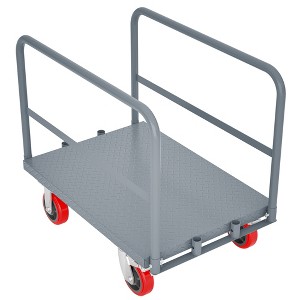 Cesicia 36 x 24" Steel Panel Truck, Lumber Cart, Platform Truck with 6" Swivel Brake Casters, 1Front and 2 Side Handrails, capacity 2000 lbs - 1 of 4