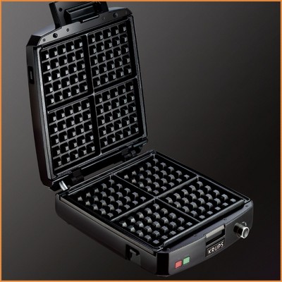 Black Stainless Steel 4-Slice Belgian Waffle Maker with Adjustable Temperature