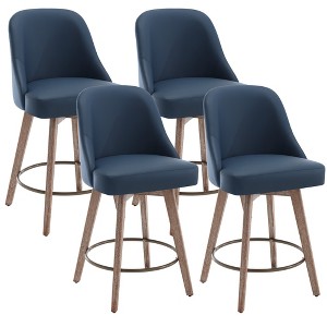 Bekrvio 26'' Counter Height Swivel Bar Stools Set of 4 —Backs and Wood Legs,Linen Fabric/PU Leather Upholstered Barstools for Kitchen Island - 1 of 4