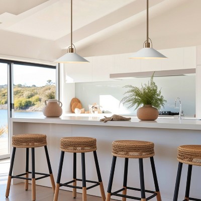 Raratienner White and Gold Metal Cone Pendant Light