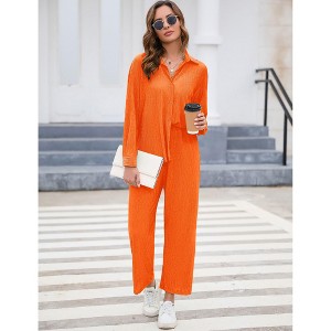 Women's Summer Casual Two-Piece Set with Wide Leg Pants and Button Down Shirt - 1 of 4