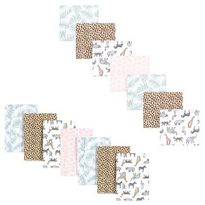 Hudson Baby Infant Girl Cotton Flannel Burp Cloths and Receiving Blankets, 14-Piece, Modern Pink Safari, One Size - 1 of 2