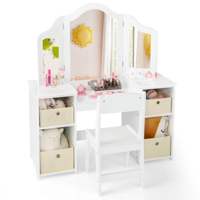 Infans Kids Vanity Table & Chair Set 2-in-1 Princess Pretend Play Makeup Vanity Set