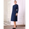 Hobemty Women's Vintage A-Line Mock Neck Long Sleeve Belted Work Flare Dress - 3 of 4