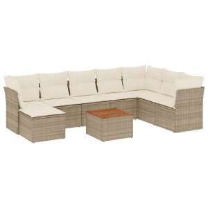 vidaXL Patio Sofa Set with Cushions Outdoor Furniture 9 Piece Poly Rattan - Beige and Cream - 1 of 4