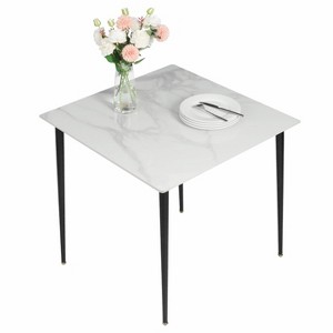 32'' Heat Resistant Marble Dining Table Kitchen Eating with Strong Black 4Legs - 1 of 4