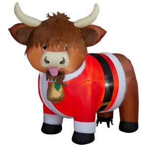 Gemmy 6 ft Airblown® Blowup Inflatable Fuzzy Plush Highland Cow with Built-In LED Lights Outdoor Decoration - Red - 1 of 3