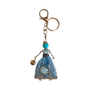 Wrapables Hanging Fashionista Doll Keychain, Crystal Rhinestone Keyring Bag Charm, Blue Rose - 1 of 4