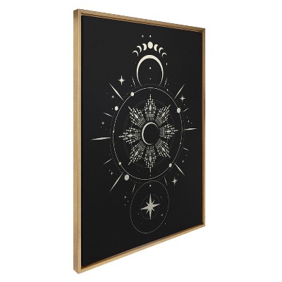 Kate & Laurel All Things Decor 28"x38" Sylvie Mystical Moon Stars Boho Night Sky Tarot Astrology Vibe Framed Metallic Canvas Wall Art Gold