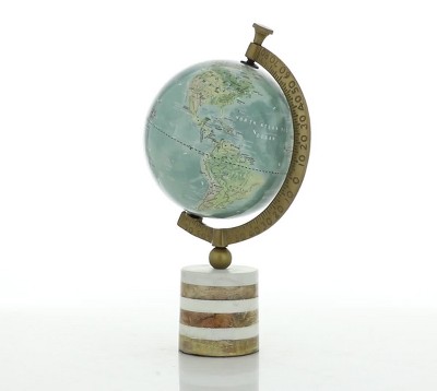 16" Blue and Green Globe with Marble and Wood Base